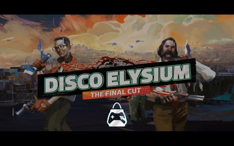 Disco Elysium cover in background, etail logo in front
