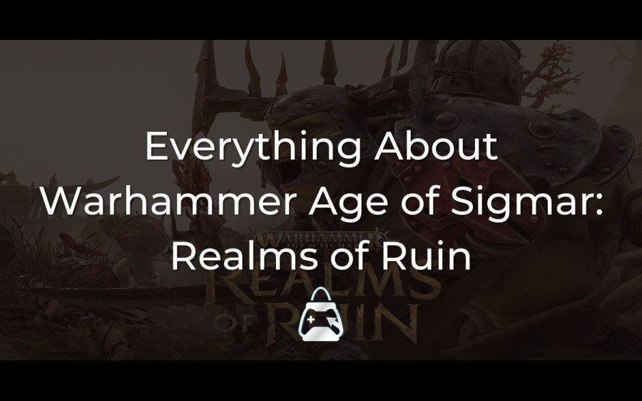 Warhammer Age of Sigmar: Realms of Ruin game in background, etail logo in front